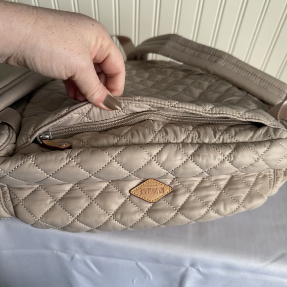 MZ Wallace Pocket Metro Quilted Nylon Backpack Diaper Laptop Work Bag Beige Tan - Picture 5 of 16